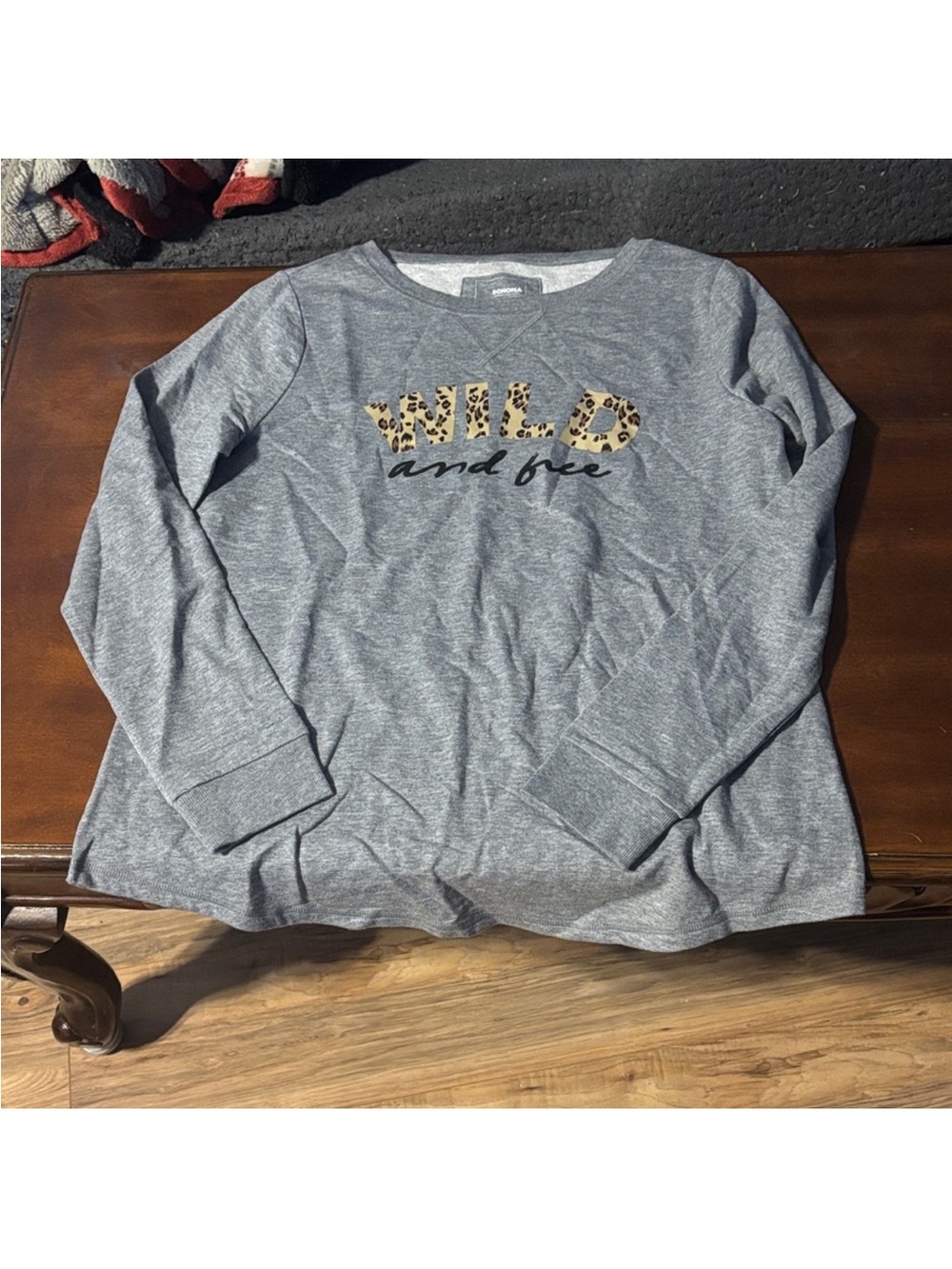 Wild and Free Grey Leopard Graphic Long Sleeve Top